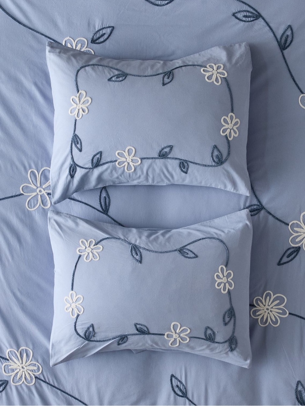Urban Outfitters Light Blue Embroidered Floral Pillowcases